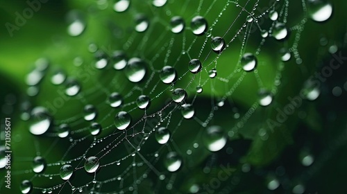 Intricate, macro shot, dew-kissed, spiderweb, delicate threads, sparkling droplets, nature's artistry. Generated by AI.