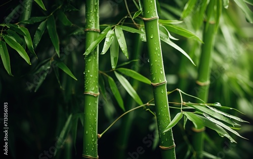 Close-up of bamboo tree in tropical rainforest. Green nature background.