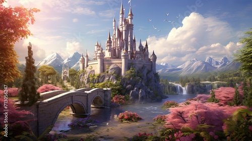 Enchanting, fairytale castle, majestic turrets, secretive drawbridges, hidden mysteries, whimsical allure. Generated by AI.