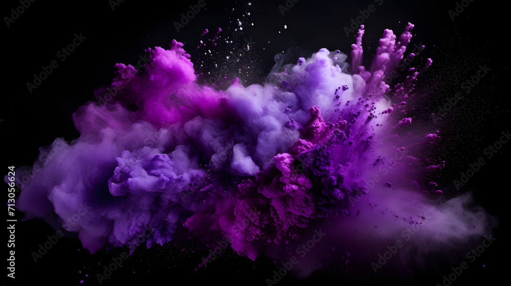 Explosion of purple powder on black background