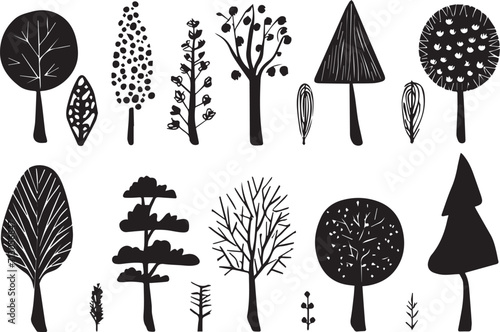 Set Trees. Hand drawn vector illustration