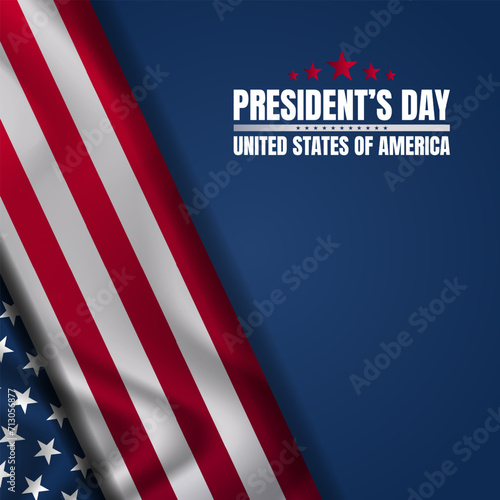 Happy President's Day banners or posters template with waving American flag photo