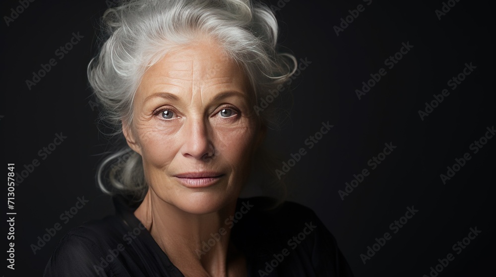 Senior woman with white hair and blue eyes looking gorgeous