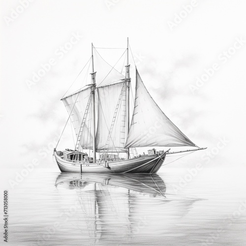 Pencil sketch nice early morning sea sailing boat Generative AI