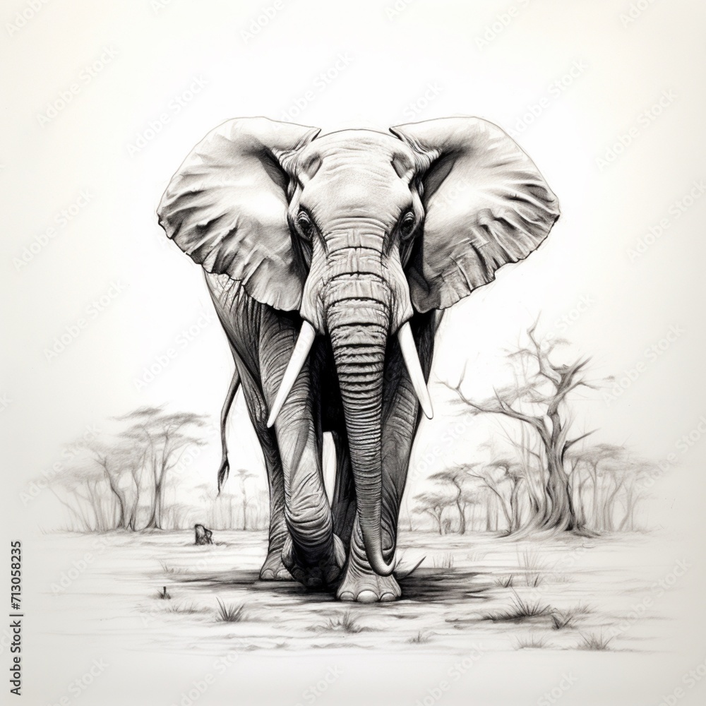 Pencil sketch nice elephant stand image Generative AI