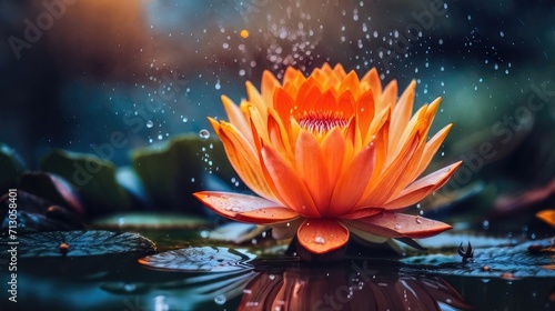 Nature's Elegance: Exquisite waterlily in full bloom, gracing the tranquil surface of a serene pond