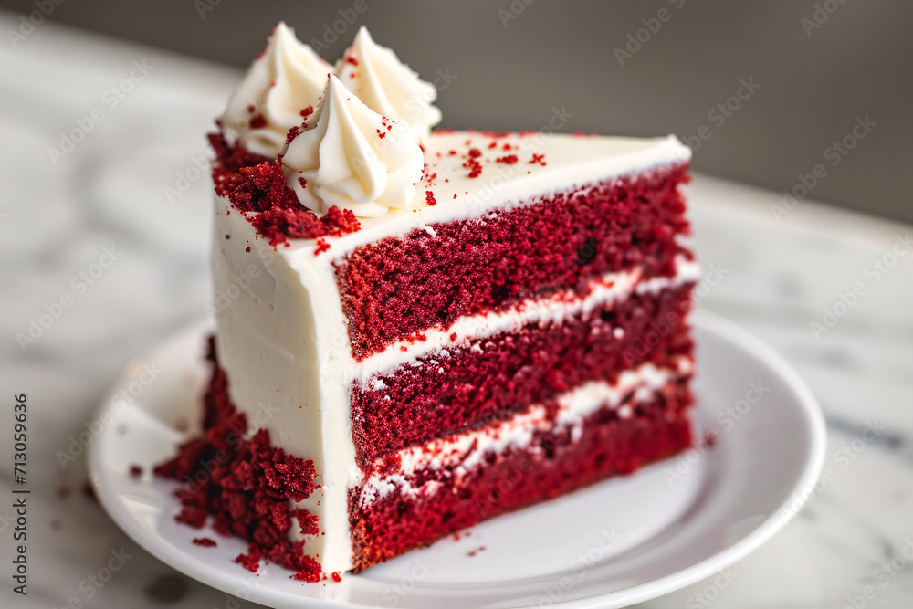 Delicious red velvet cake at a cafe close-up, tasty dessert Delicious red velvet cake at a cafe close-up, tasty dessert