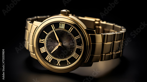 Golden wrist watch isolated on black background