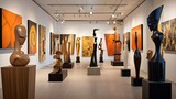 Innovative art gallery displaying avant-garde sculptures and paintings. Contemporary expressions, abstract sculptures, eclectic paintings, artistic diversity. Generated by AI.