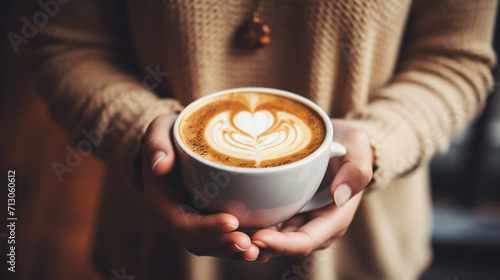 woman hold a cup of latte art coffee