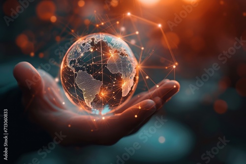 Global network connection covering earth. Concept of international trading photo
