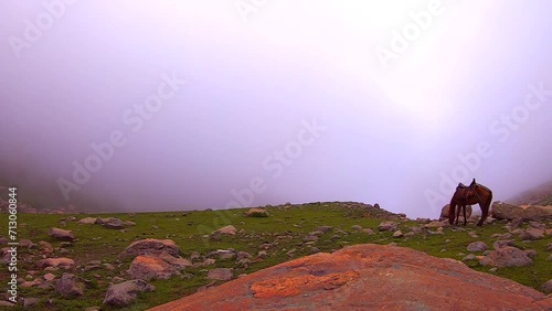 Time Lapse Landscape in the himalayas mountains. Nepal Kashmir valley in the Himalayas region on mountain, Concept travel and camping nature india.