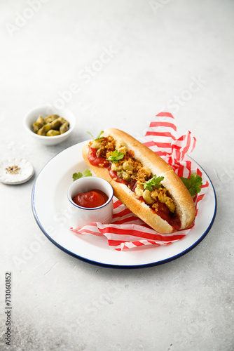 Traditional hot dog with pickles