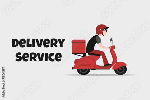 Delivery service scooter man with white background. vector illustration