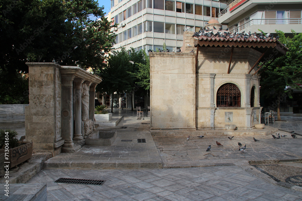 ancient fountain (bembo) and public fountain (sebil) in heraklion in crete in greece