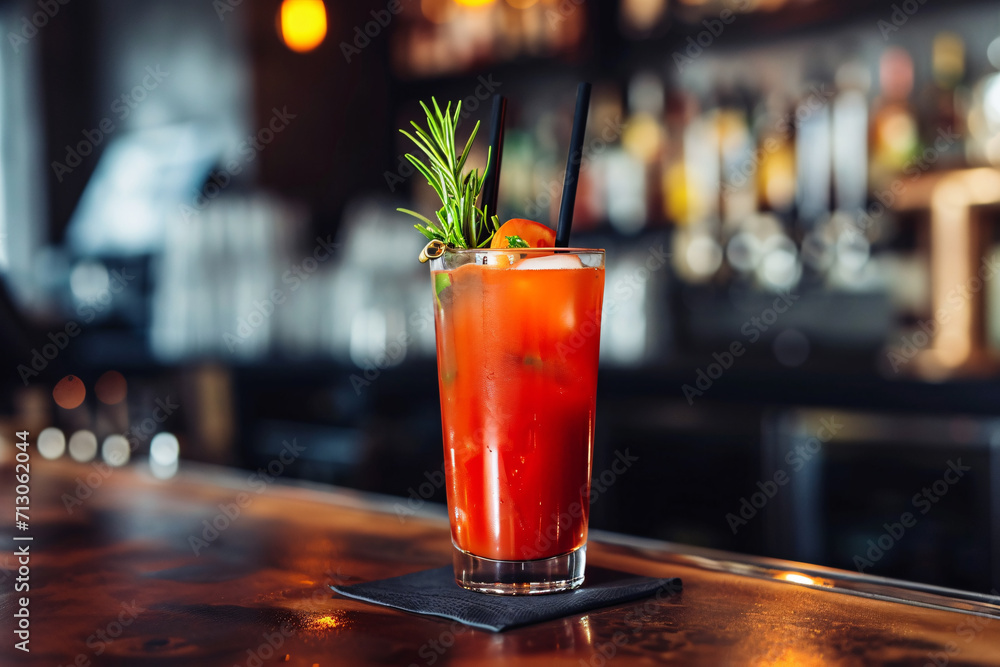 Bloody Mary alcoholic drink at a bar