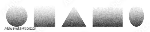 Noisy geometric shapes. Grainy elements from dots with shadow. Vector set of isolated elements on a white background.