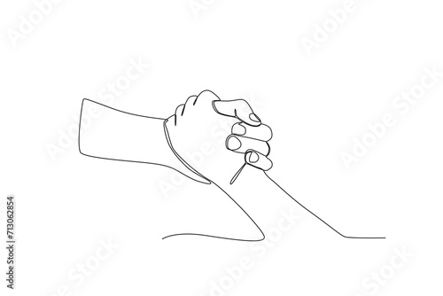 One continuous line drawing of Helping hands. Single line draw vector graphic design illustration.
