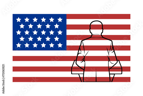 Elections in the United States of America, figure of the future president behind the podium against the background of the American flag.