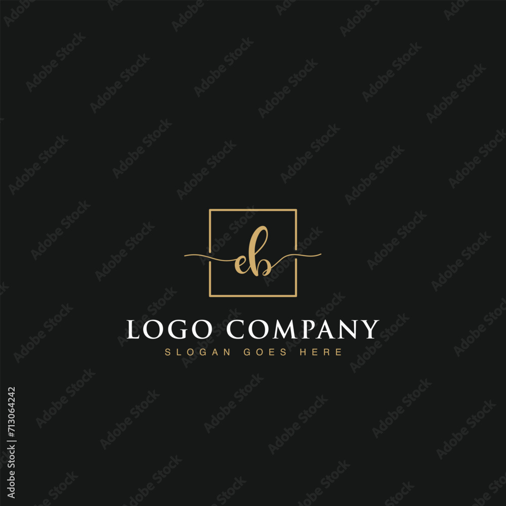 Luxurious minimalist elegant sophisticated Initials letters EB linked inside square line box vector logo designs inspirations in gold colors for brand, hotel, boutique, jewelry, restaurant or company 