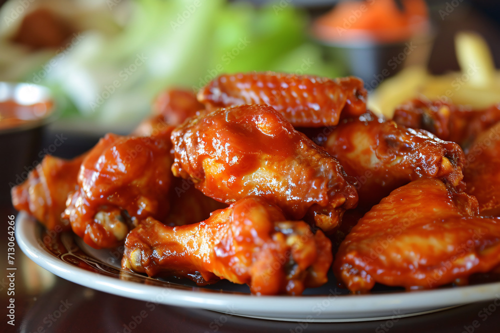 Delicious buffalo wings at a restaurant, tasty fast food Delicious buffalo wings at a restaurant, tasty fast food