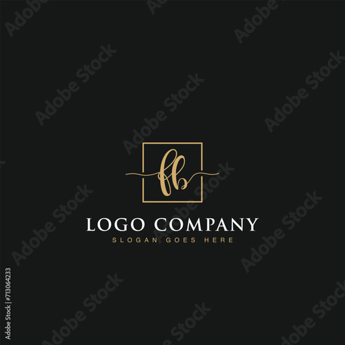 Luxurious minimalist elegant sophisticated Initials letters FB linked inside square line box vector logo designs inspirations in gold colors for brand, hotel, boutique, jewelry, restaurant or company 
