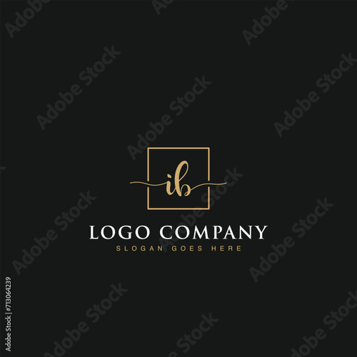 Luxurious minimalist elegant sophisticated Initials letters IB linked inside square line box vector logo designs inspirations in gold colors for brand, hotel, boutique, jewelry, restaurant or company 
