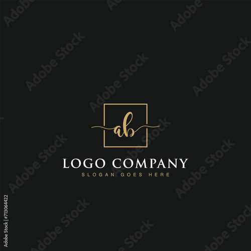 Luxurious minimalist elegant sophisticated Initials letters AB linked inside square line box vector logo designs inspirations in gold colors for brand, hotel, boutique, jewelry, restaurant or company 