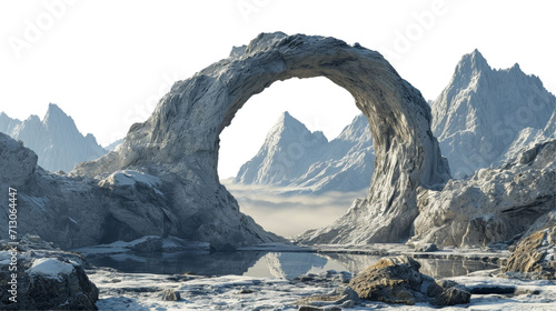 White Stone Circle with Icy Mountains Isolated on Transparent or White Background, PNG photo
