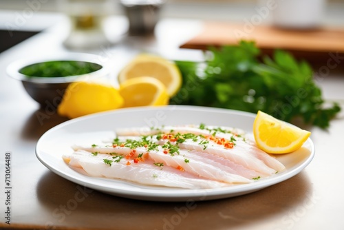 fresh lemon wedges and parsley garnish beside cooked sole