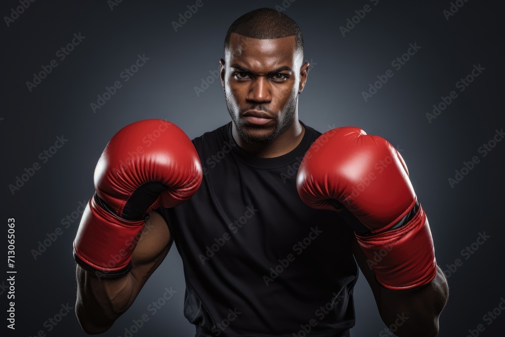 Black History Month, African American man with boxing gloves, boxer punching athlete