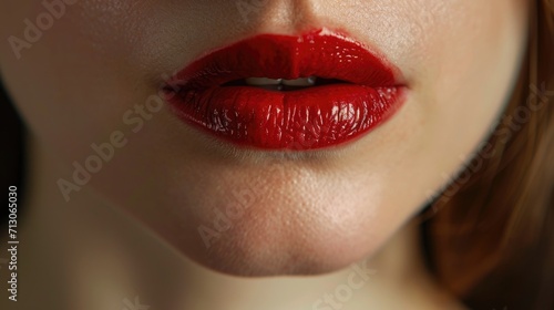A close up of a woman s lips with vibrant red lipstick. This image can be used for beauty  fashion  or makeup related projects