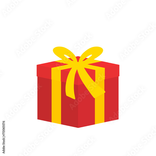 red gift box with yellow ribbon bow illustration isolated on white and transparent background. present suprise sale vector. close lid 3d red gift box