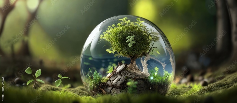 Nature's Safe Haven A small tree in a glass sphere with moss, symbolizing a sanctuary for environmental protection Nature's Safe Haven A small tree in a glass sphere with moss, symbolizing a sanctuary for environmental protection
