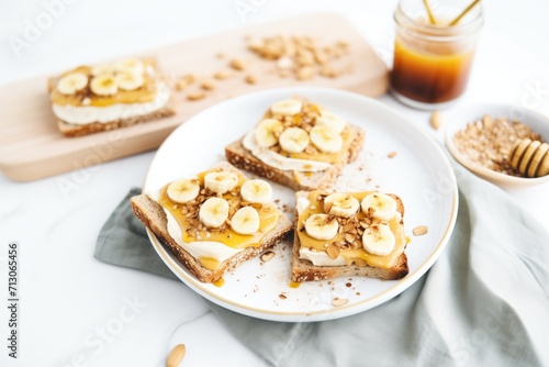 bread slices with almond butter and banana topping