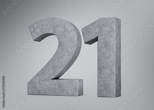 3d Concrete Number Twenty One 21 Digit Made Of Grey Concrete Stone Grey Background 3d Illustration