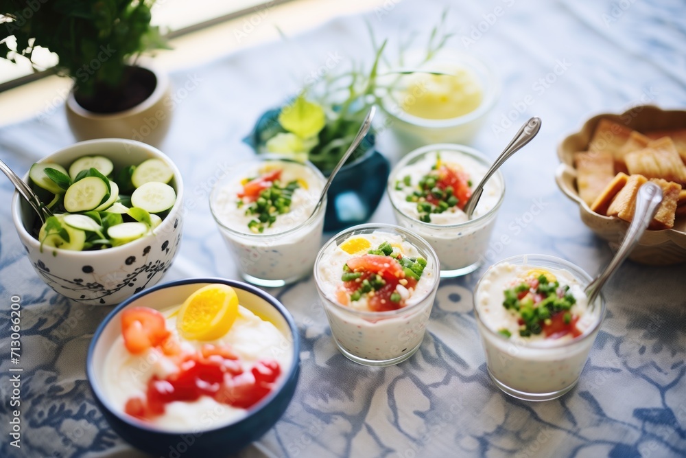 small bowls of taramasalata on a brunch spread small bowls of taramasalata on a brunch spread
