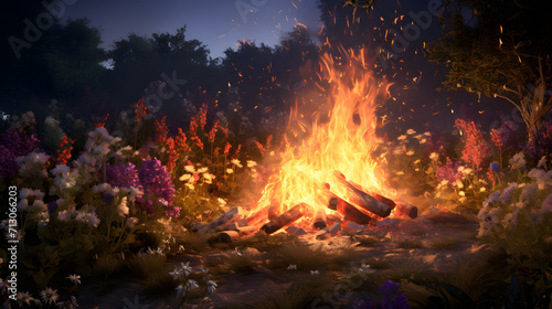 Blazing garden bonfire