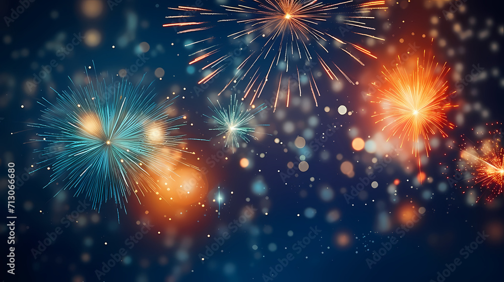 Fototapeta premium Happy New Year, burning fireworks with bokeh light background