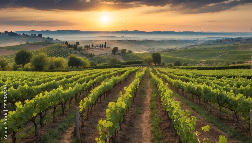 vineyard with sunset