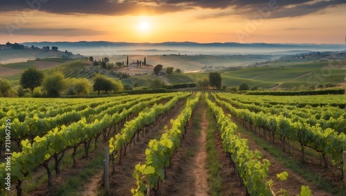 vineyard with sunset