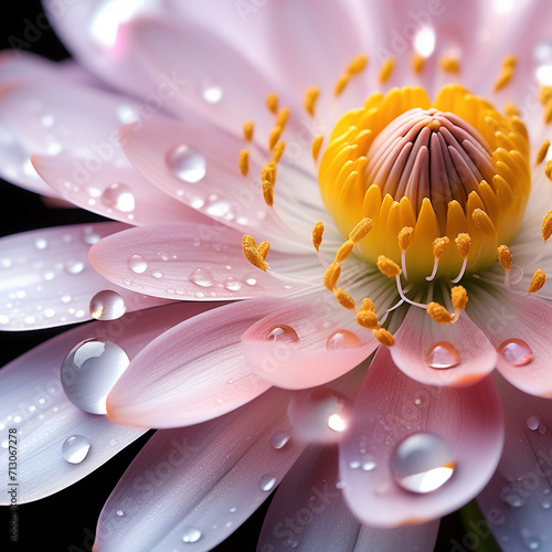 Close-up of Lotus Flower with Water Droplets on Petals