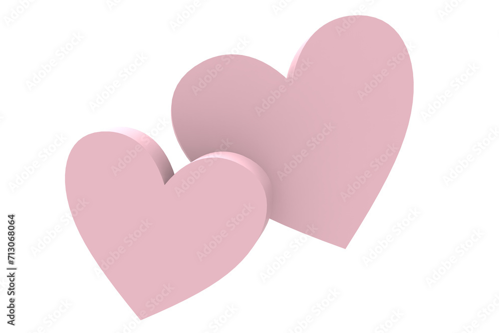 3D pink heart, double pink heart, soft pink love, PNG