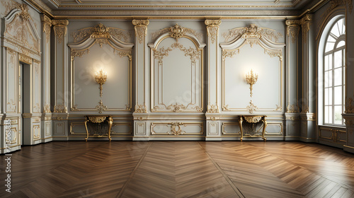 A room with gold trim with a large door and wall regal elegance luxurious flooring