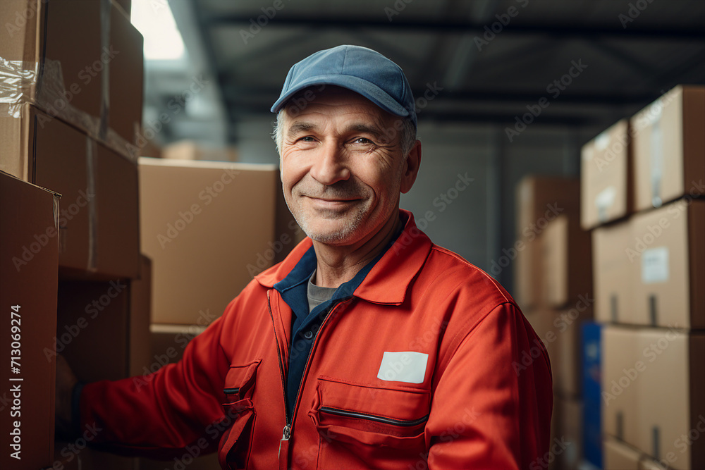 Export postal worker standing workplace delivery center Generative AI picture Export postal worker standing workplace delivery center Generative AI picture