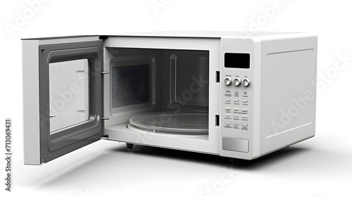 Microwave oven with open door isolated on white background
