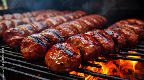 BBQ grilling meat patties and links