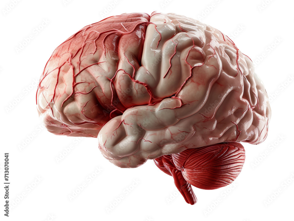 Brain Side View in 3D Isolated on Transparent or White Background, PNG - obrazy, fototapety, plakaty 