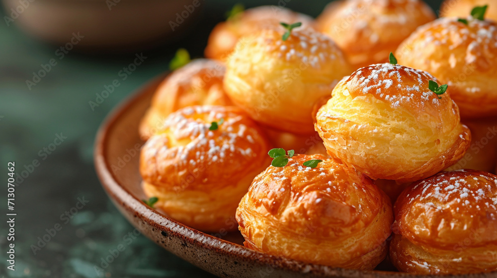 Fresh Baked Cream Puff on Wooden Surface Fresh Baked Cream Puff on Wooden Surface