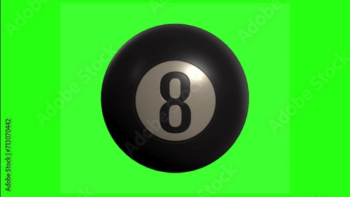 Billiard Number Eight Ball Seamless Loop 3D Animation with Copy Space on Green Screen